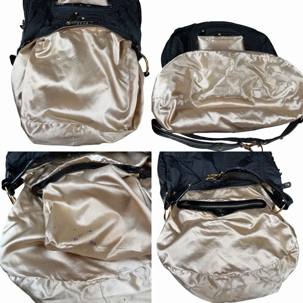 Tod's Tods Pashmy‎ Luna Black Nylon & Patent Leather Hobo w Zipper Detail